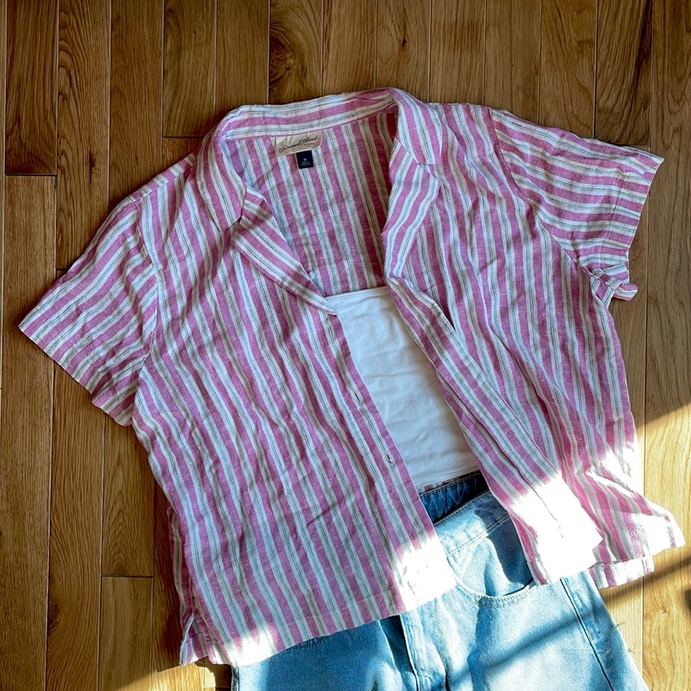 Boxy Pin and White Striped Button Down